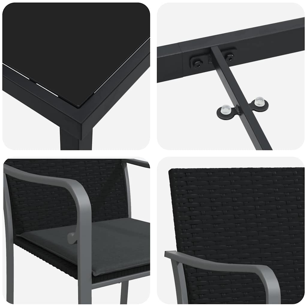 Kert étkező szett 7 pcs Fekete és Szürke PE Rattan
