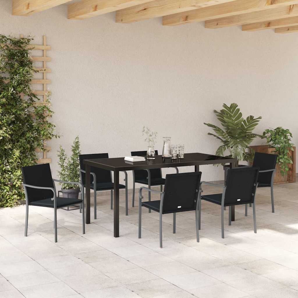 Kert étkező szett 7 pcs Fekete és Szürke PE Rattan