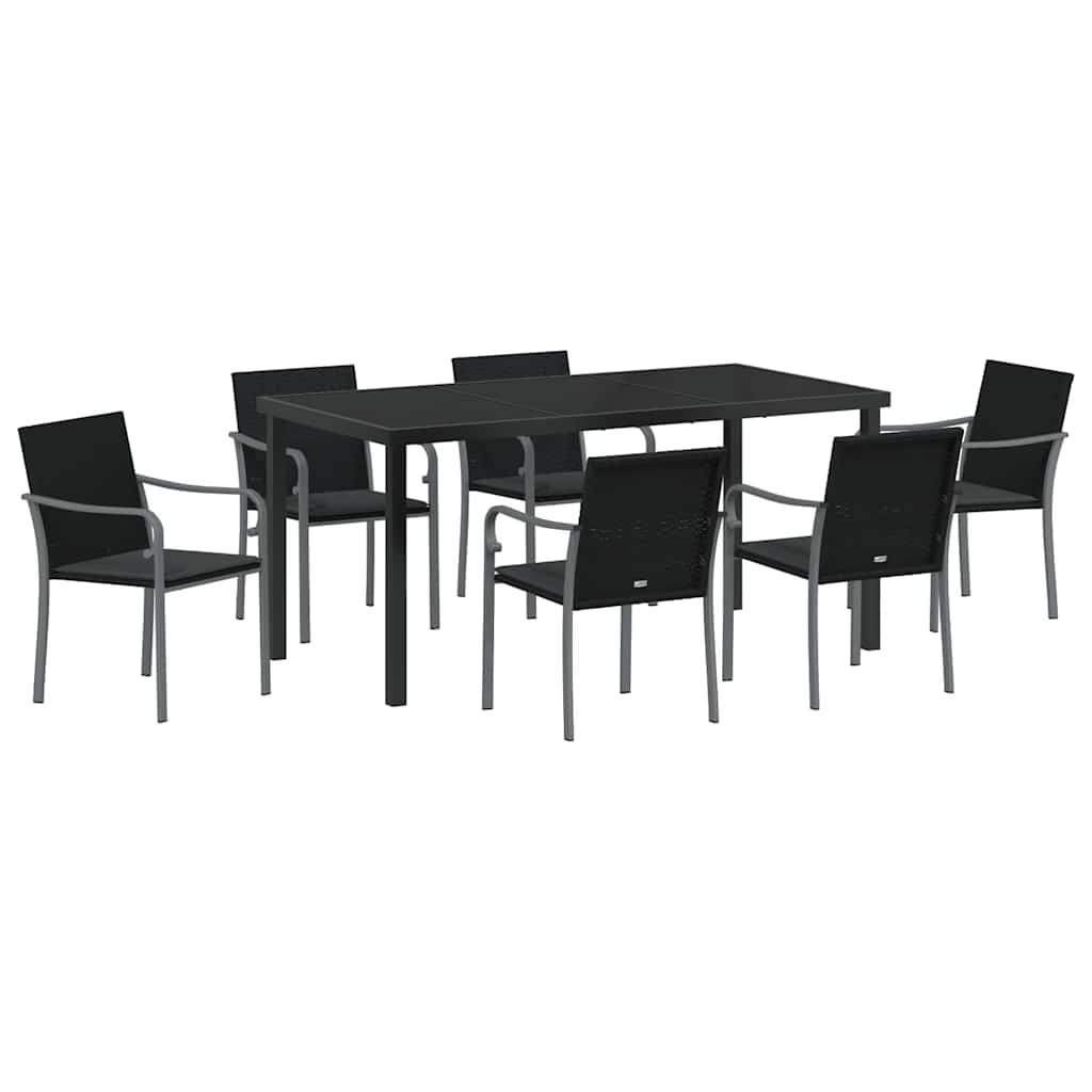 Kert étkező szett 7 pcs Fekete és Szürke PE Rattan