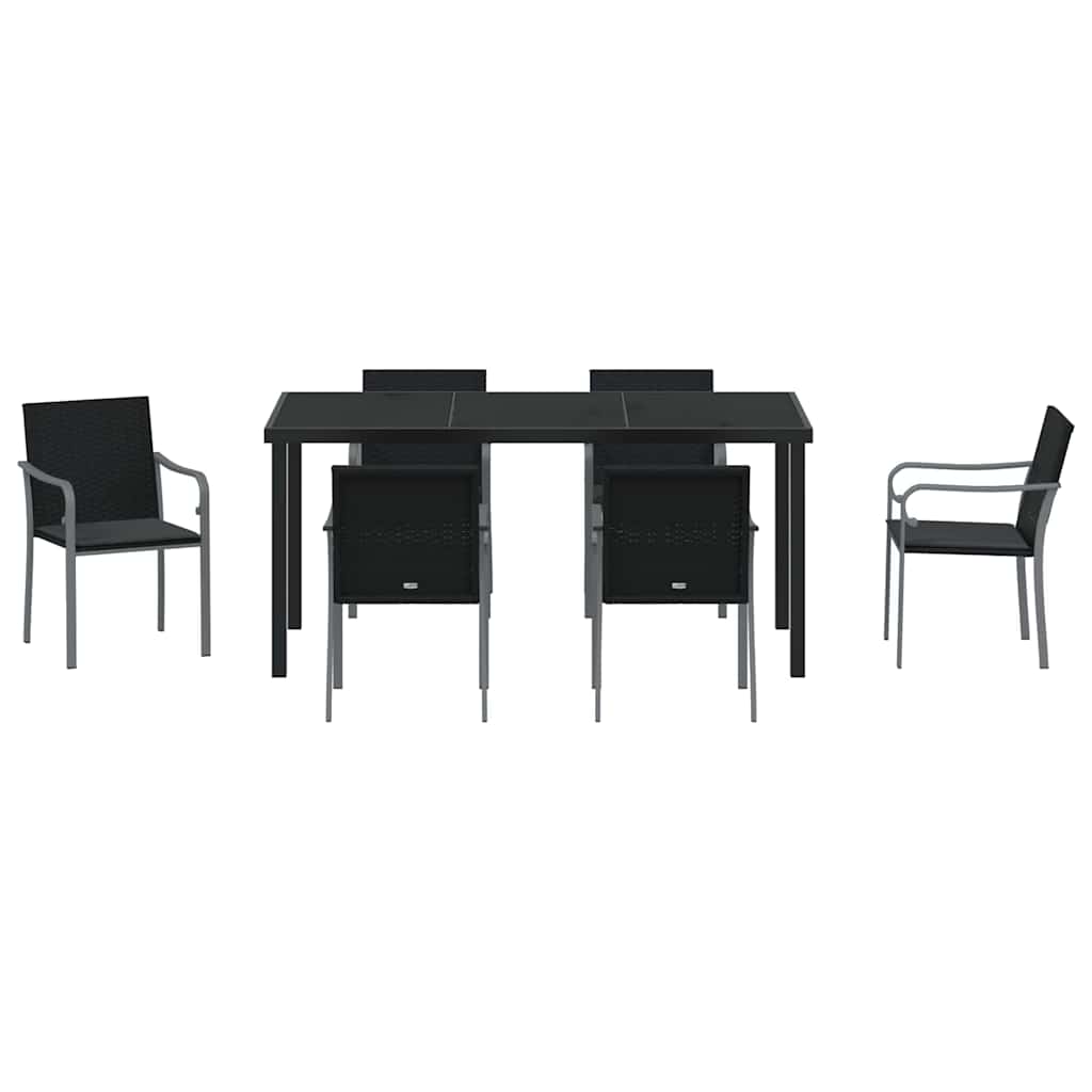 Kert étkező szett 7 pcs Fekete és Szürke PE Rattan