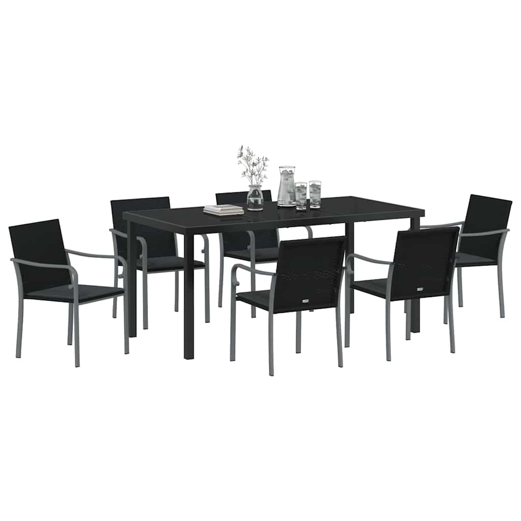 Kert étkező szett 7 pcs Fekete és Szürke PE Rattan