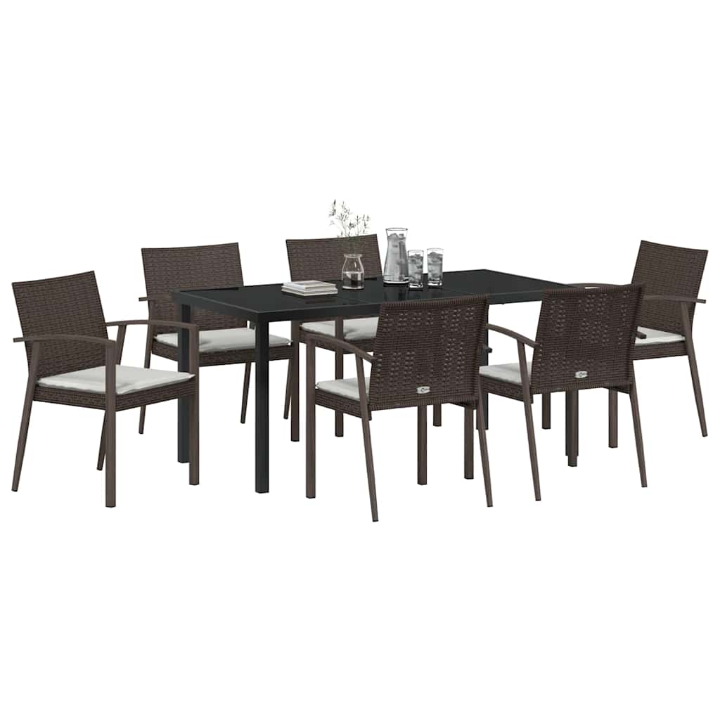 Kert étkező szett 7 pcs Barna és fekete PE Rattan