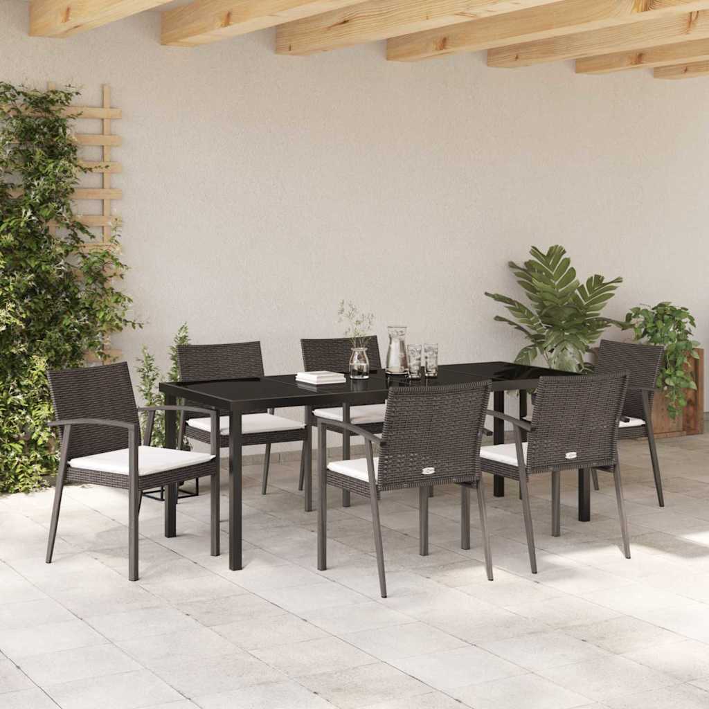 Kert étkező szett 7 pcs Barna és fekete PE Rattan