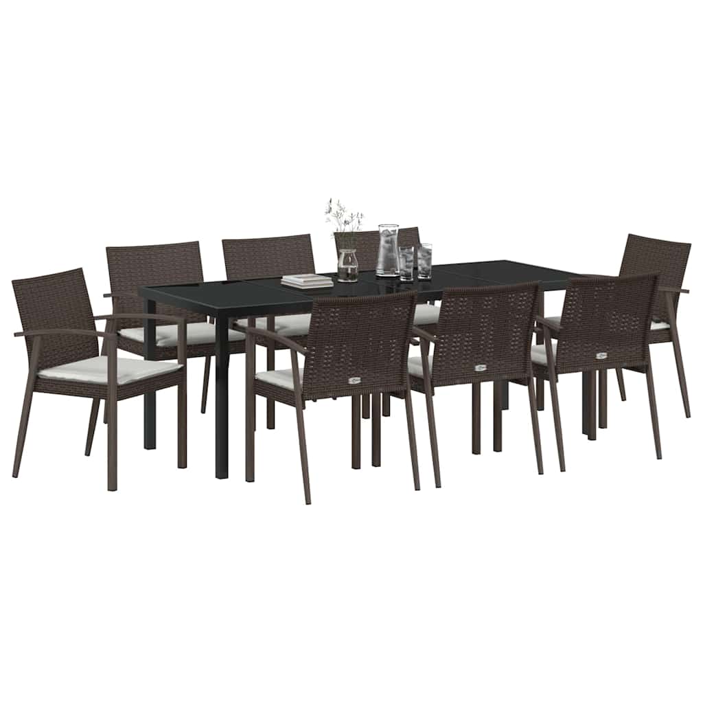 Kert étkező szett 9 pcs Barna és fekete PE Rattan