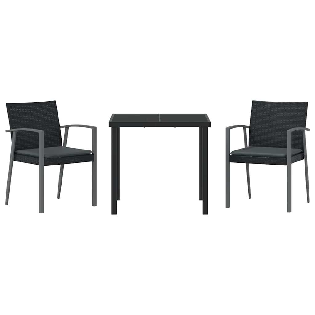 Kert étkező szett 3 pcs Fekete és Szürke PE Rattan
