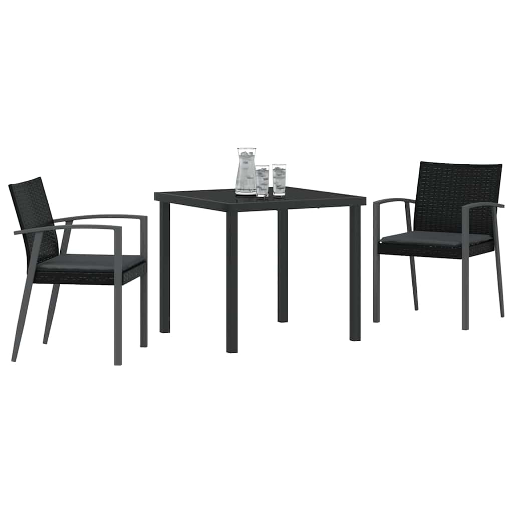Kert étkező szett 3 pcs Fekete és Szürke PE Rattan
