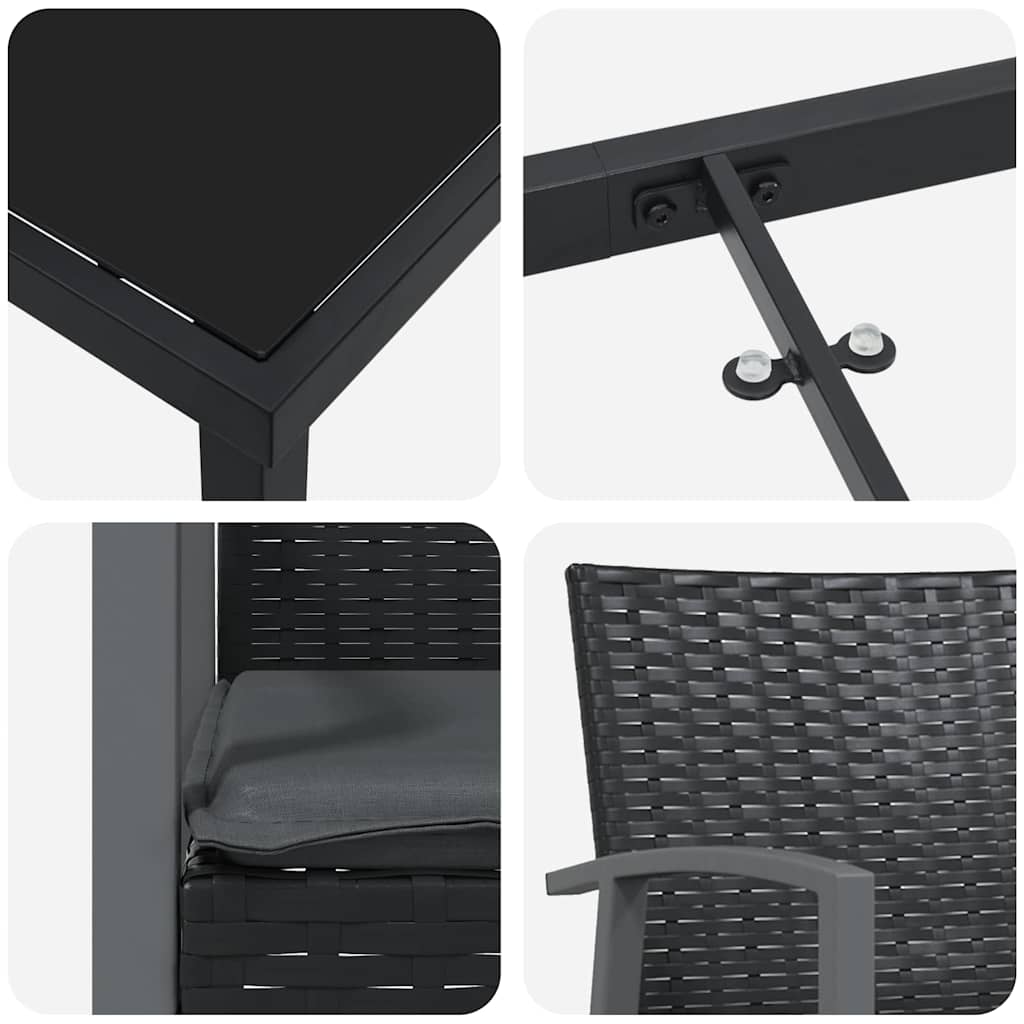 Kert étkező szett 5 pcs Fekete és Szürke PE Rattan