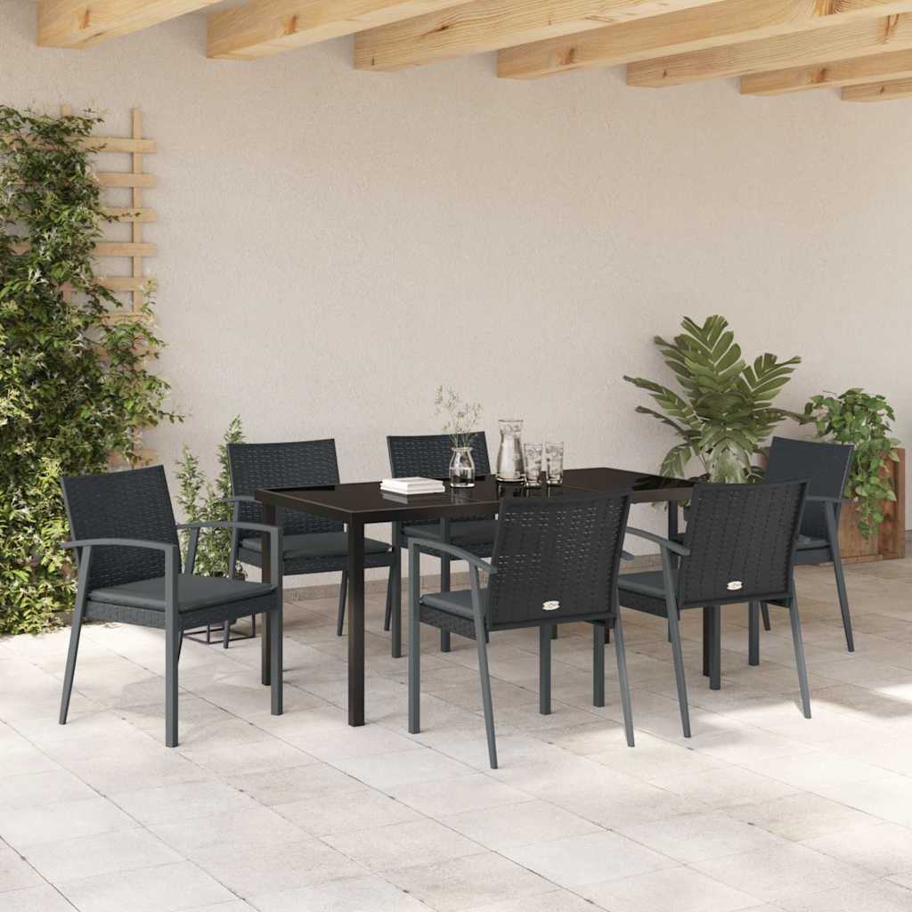 Kert étkező szett 7 pcs Fekete és Szürke PE Rattan