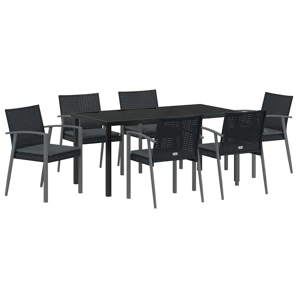 Kert étkező szett 7 pcs Fekete és Szürke PE Rattan