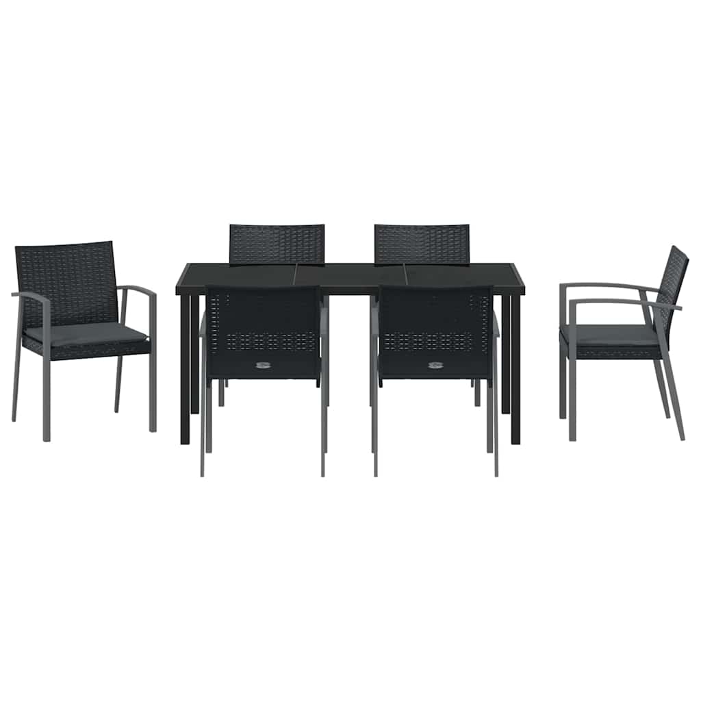Kert étkező szett 7 pcs Fekete és Szürke PE Rattan