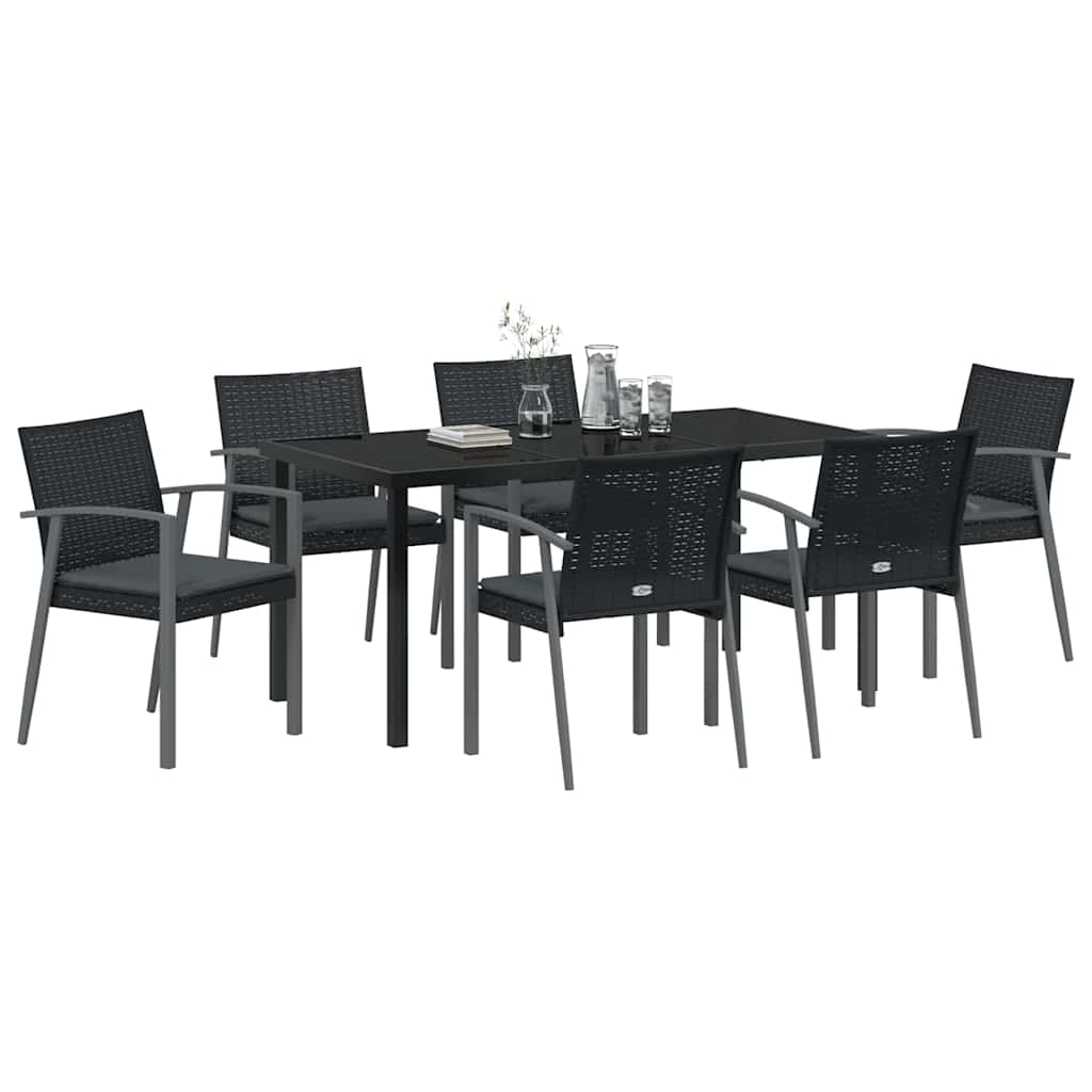 Kert étkező szett 7 pcs Fekete és Szürke PE Rattan