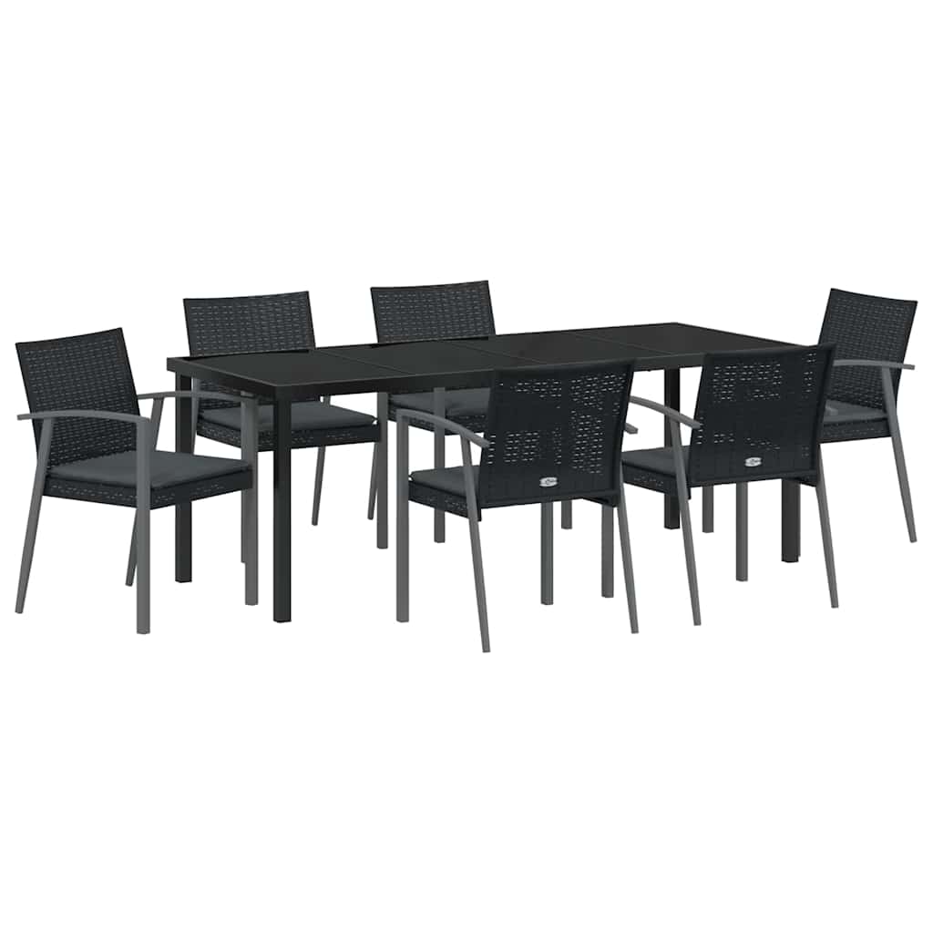 Kert étkező szett 7 pcs Fekete és Szürke PE Rattan