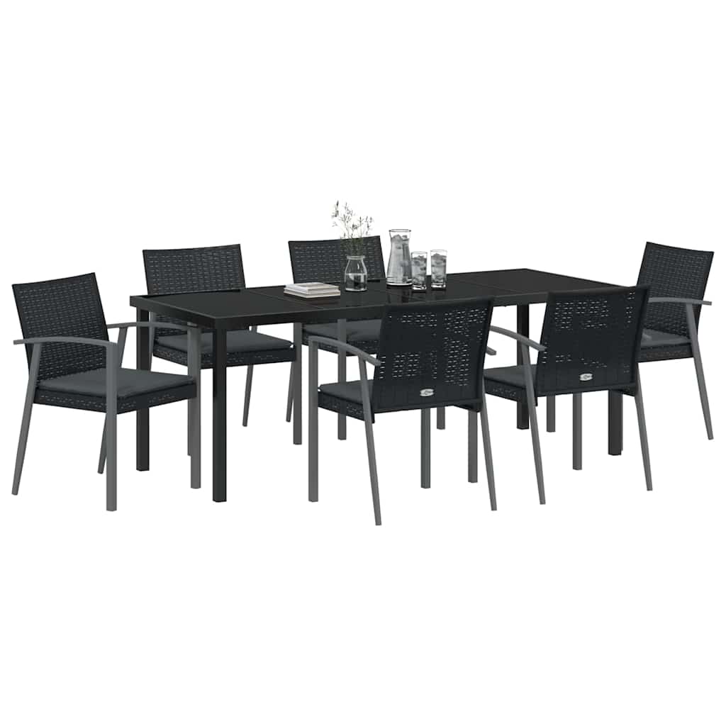 Kert étkező szett 7 pcs Fekete és Szürke PE Rattan