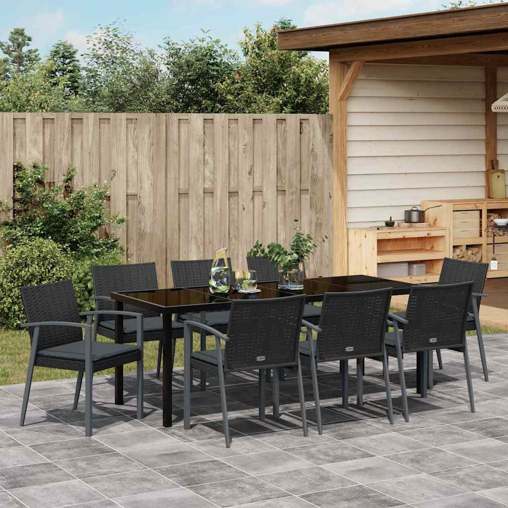Kert étkező szett 9 pcs Fekete és Szürke PE Rattan