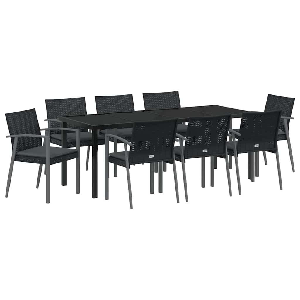 Kert étkező szett 9 pcs Fekete és Szürke PE Rattan