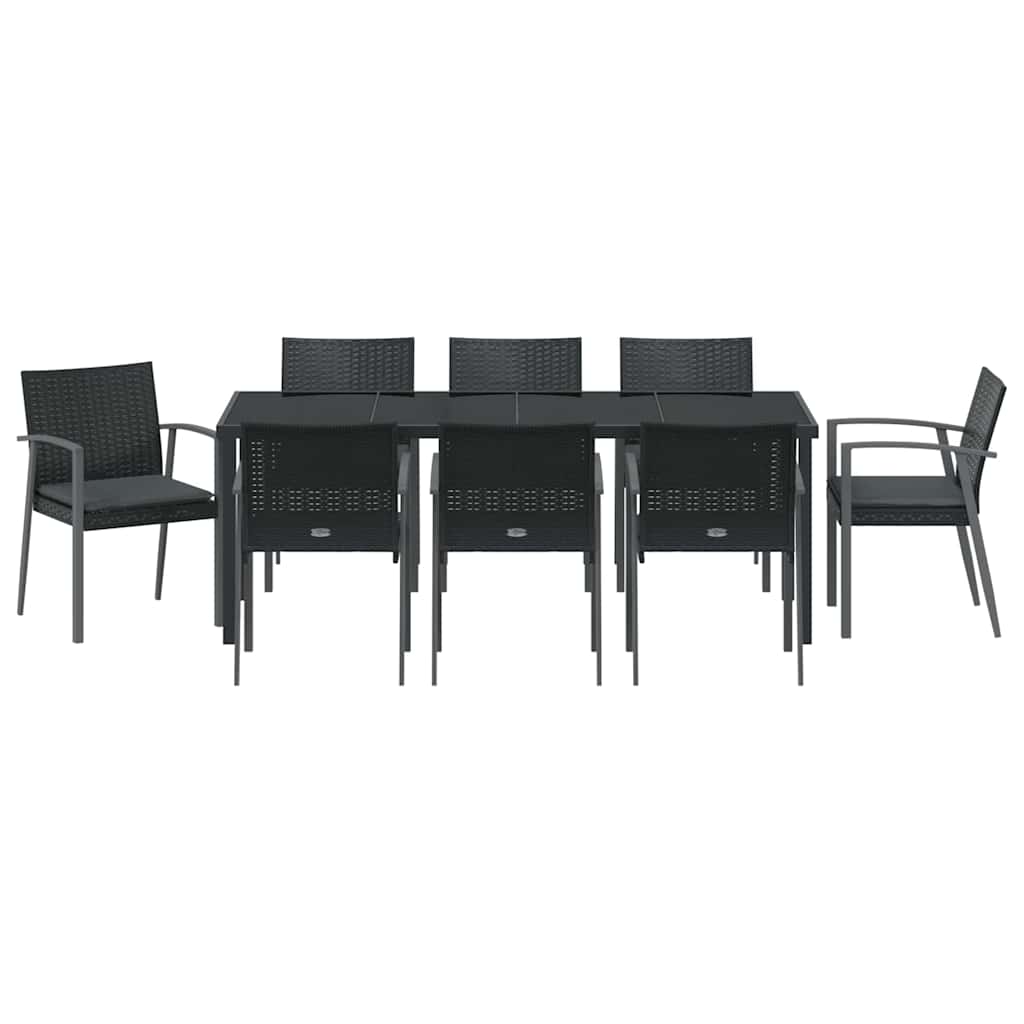 Kert étkező szett 9 pcs Fekete és Szürke PE Rattan