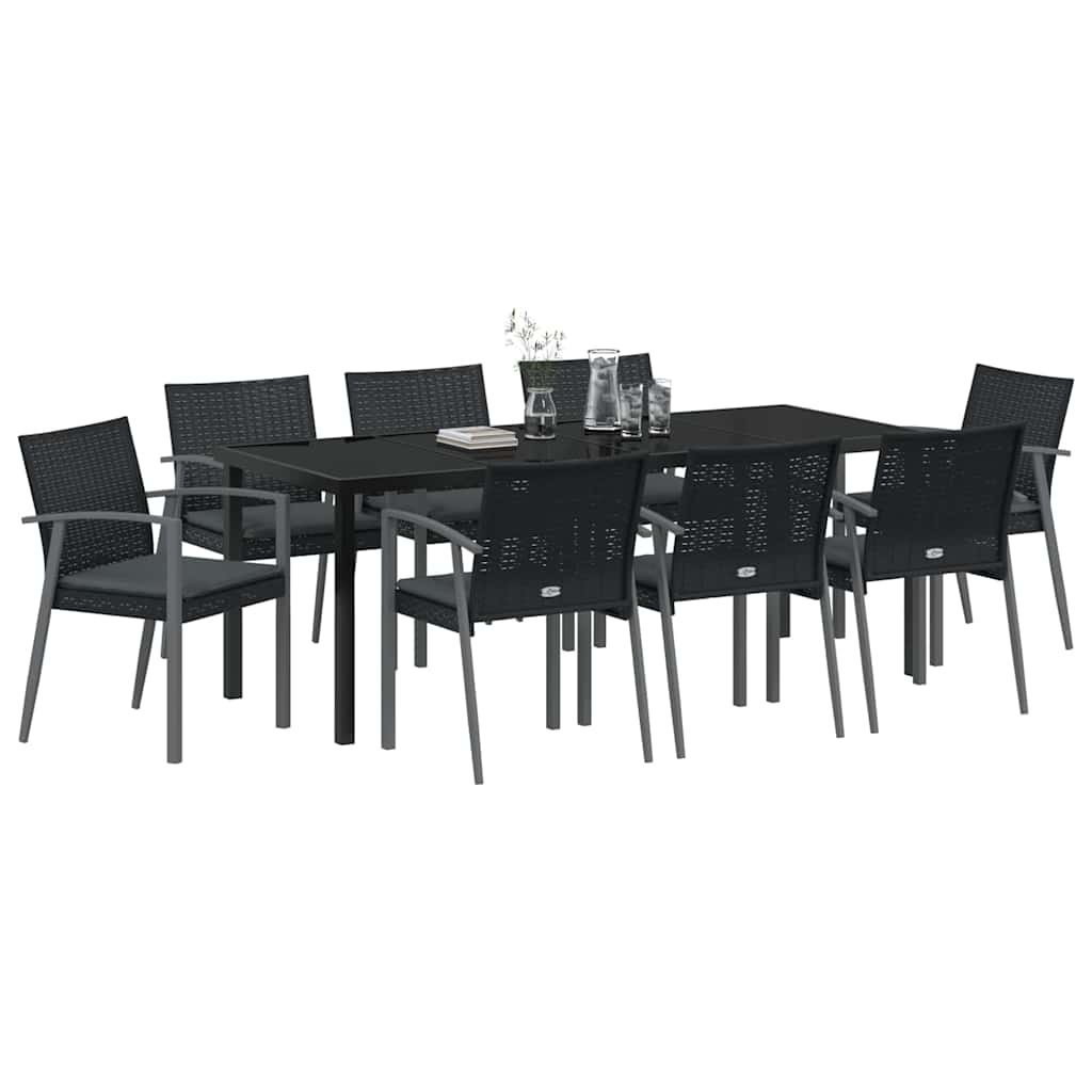 Kert étkező szett 9 pcs Fekete és Szürke PE Rattan