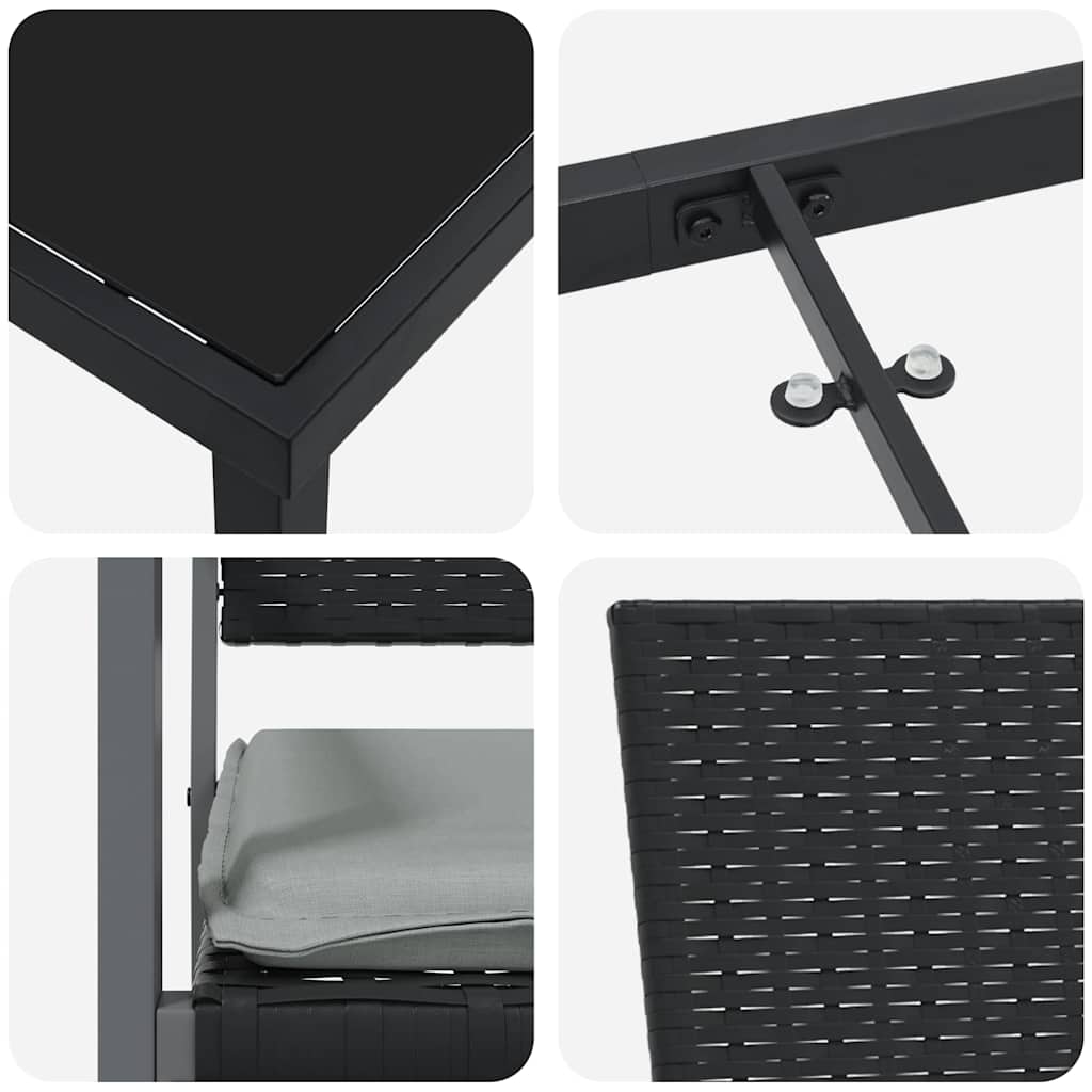 Kert étkező szett 3 pcs Fekete és Világosszürke PE Rattan