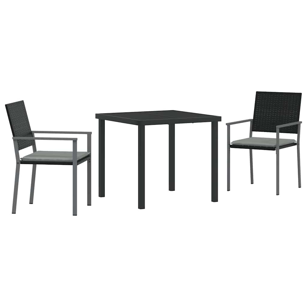Kert étkező szett 3 pcs Fekete és Világosszürke PE Rattan