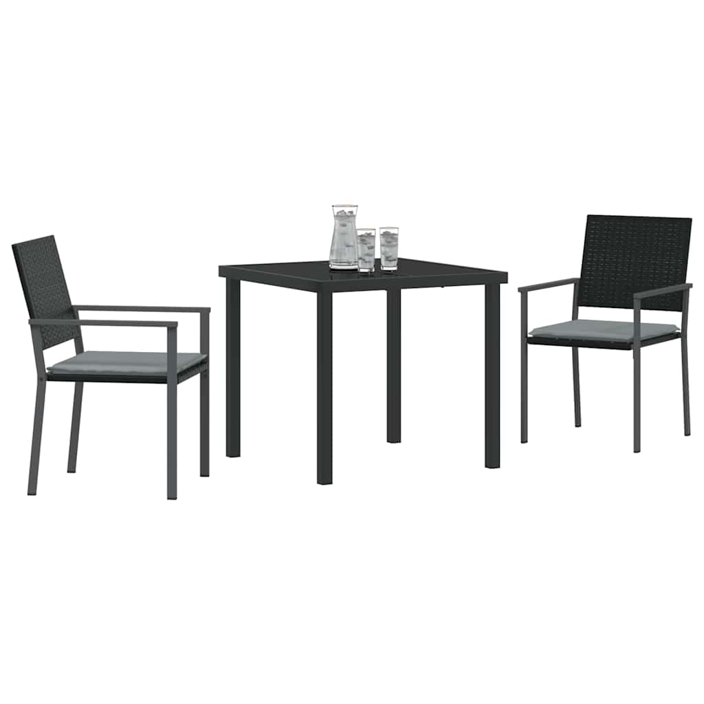 Kert étkező szett 3 pcs Fekete és Világosszürke PE Rattan