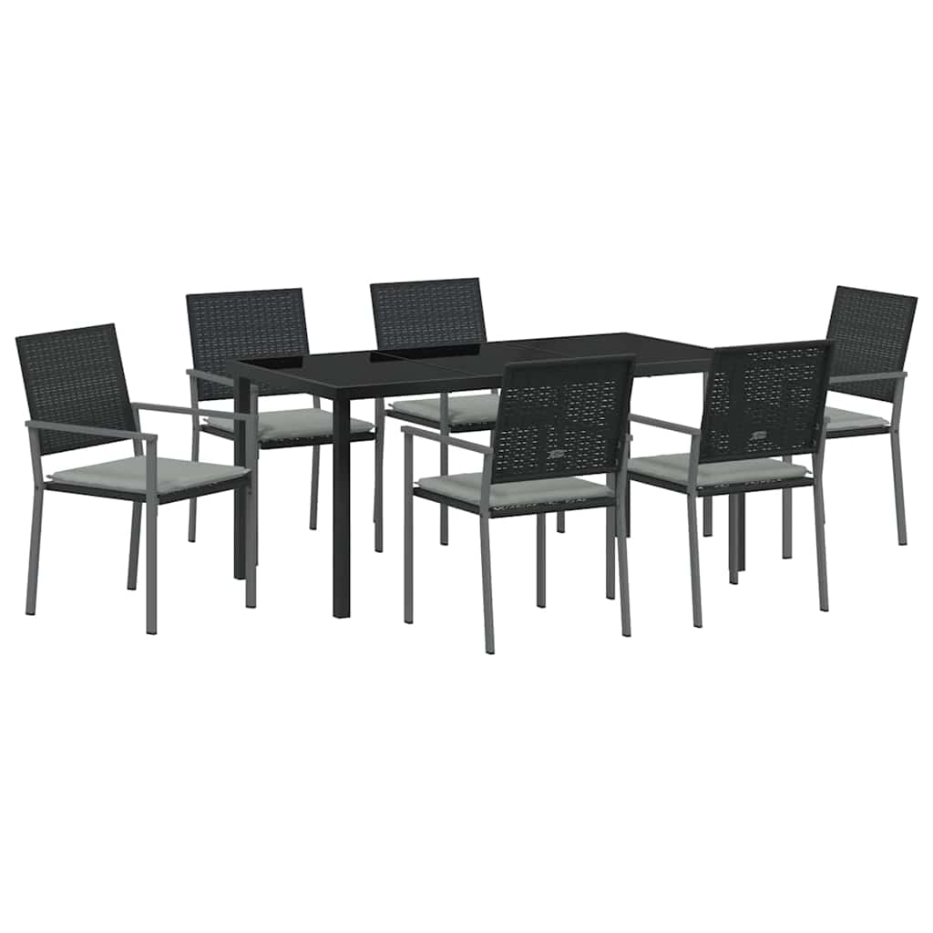 Kert étkező szett 7 pcs Fekete és Világosszürke PE Rattan