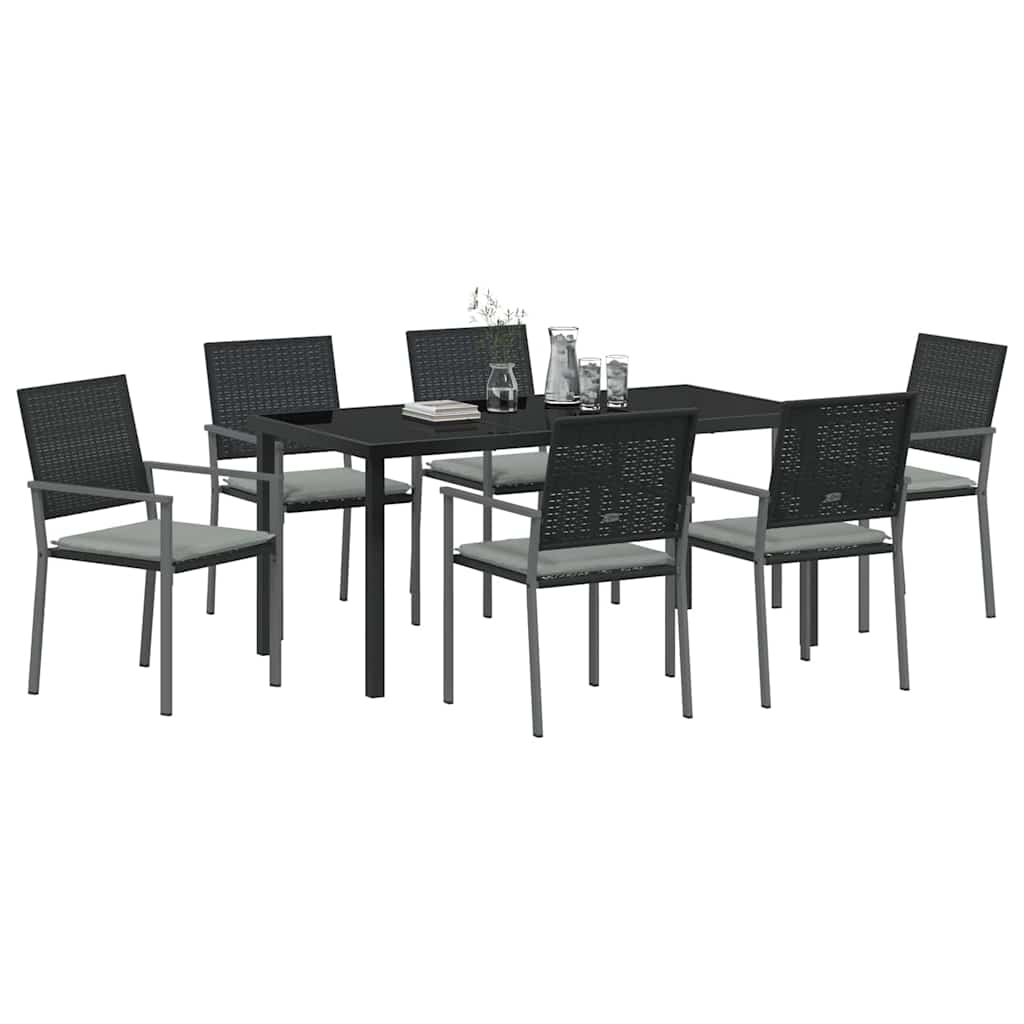 Kert étkező szett 7 pcs Fekete és Világosszürke PE Rattan