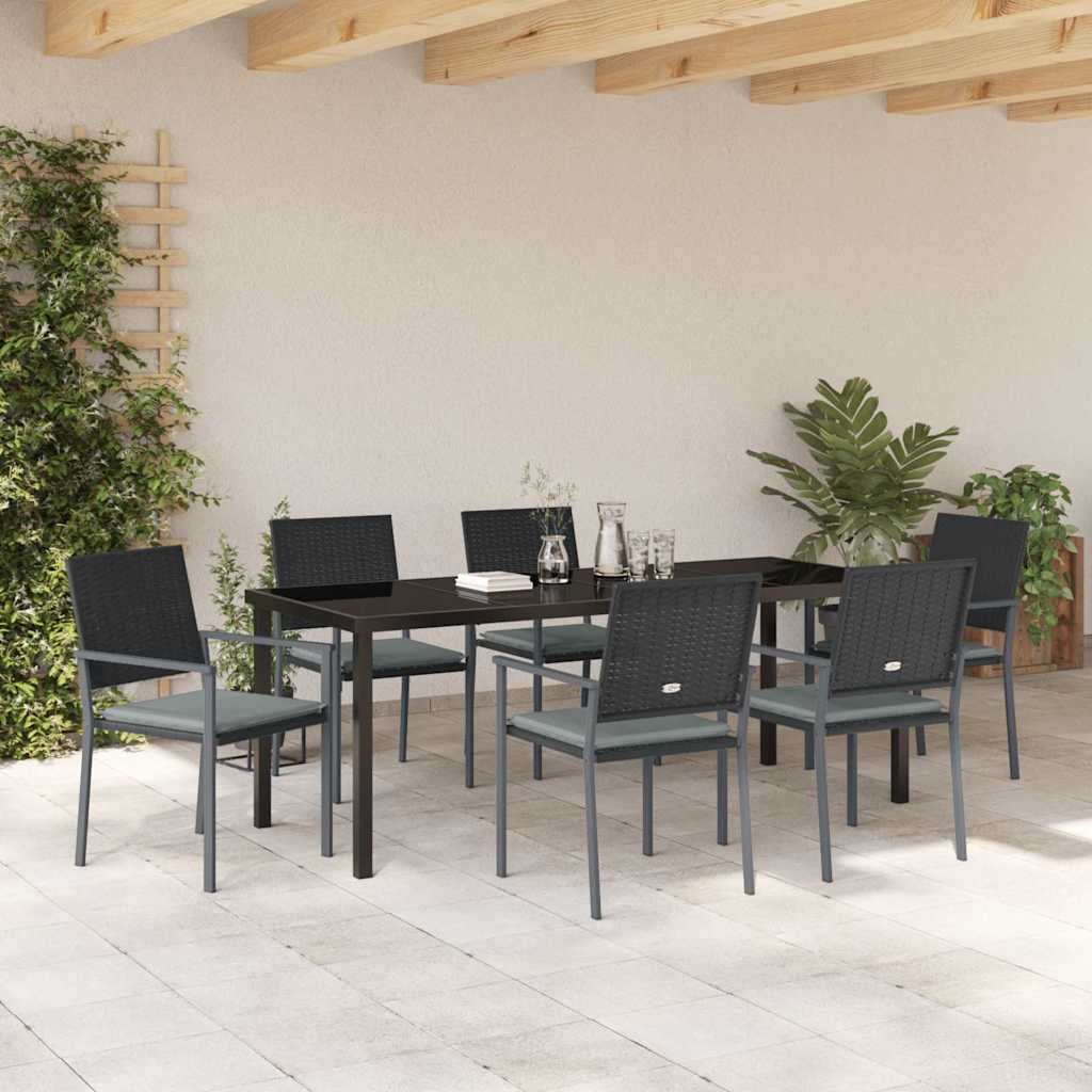 Kert étkező szett 7 pcs Fekete és Világosszürke PE Rattan