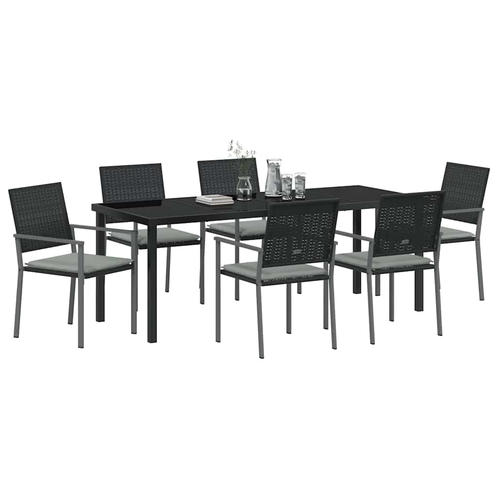 Kert étkező szett 7 pcs Fekete és Világosszürke PE Rattan