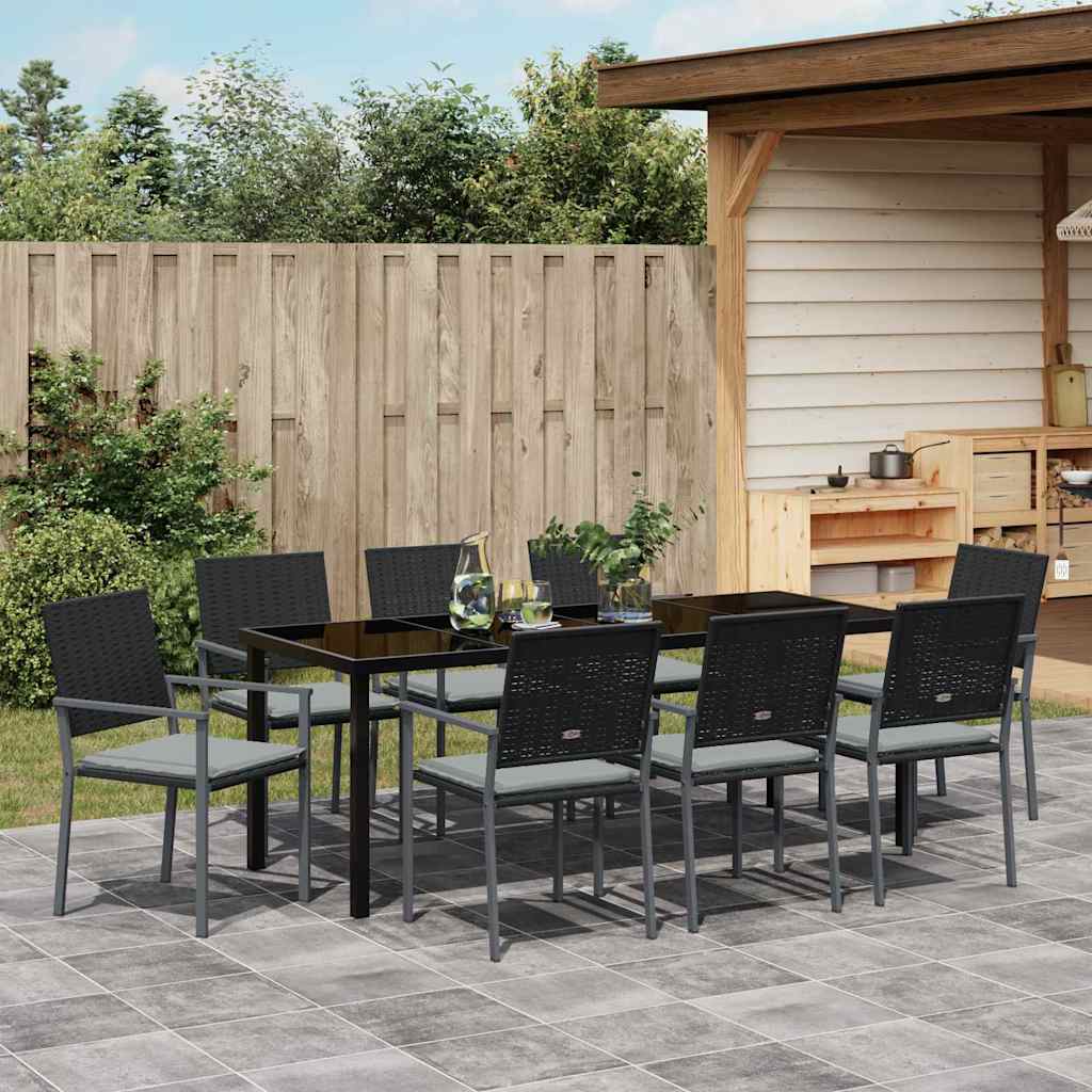 Kert étkező szett 9 pcs Fekete és Világosszürke PE Rattan