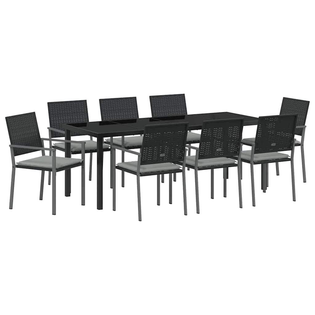 Kert étkező szett 9 pcs Fekete és Világosszürke PE Rattan