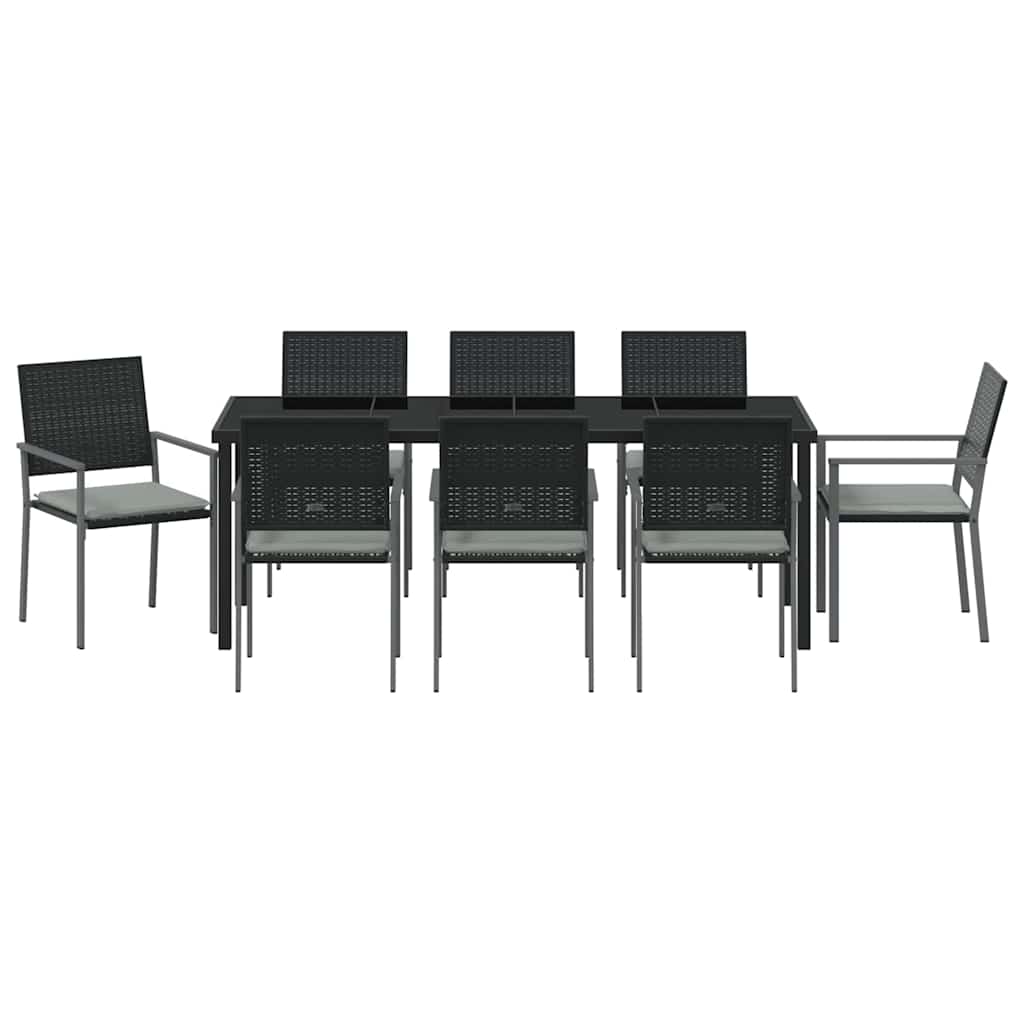 Kert étkező szett 9 pcs Fekete és Világosszürke PE Rattan
