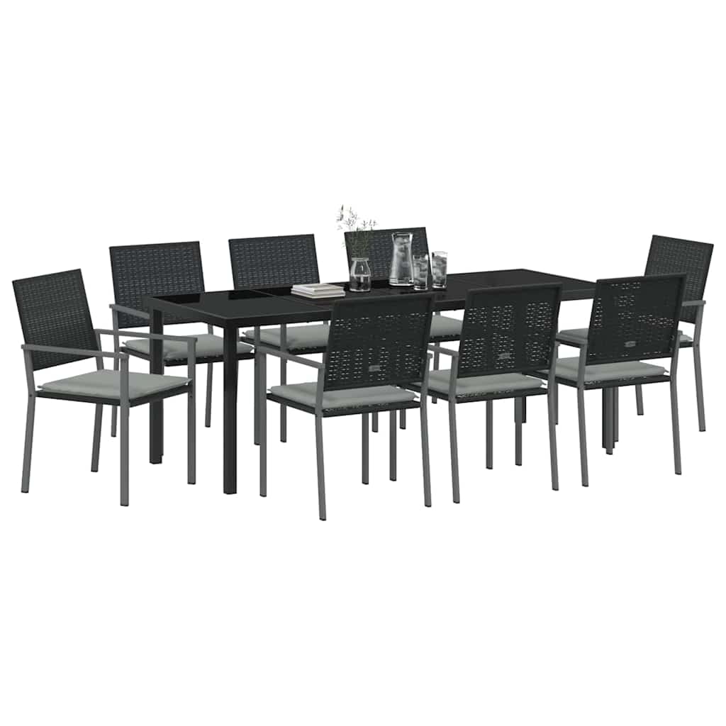 Kert étkező szett 9 pcs Fekete és Világosszürke PE Rattan