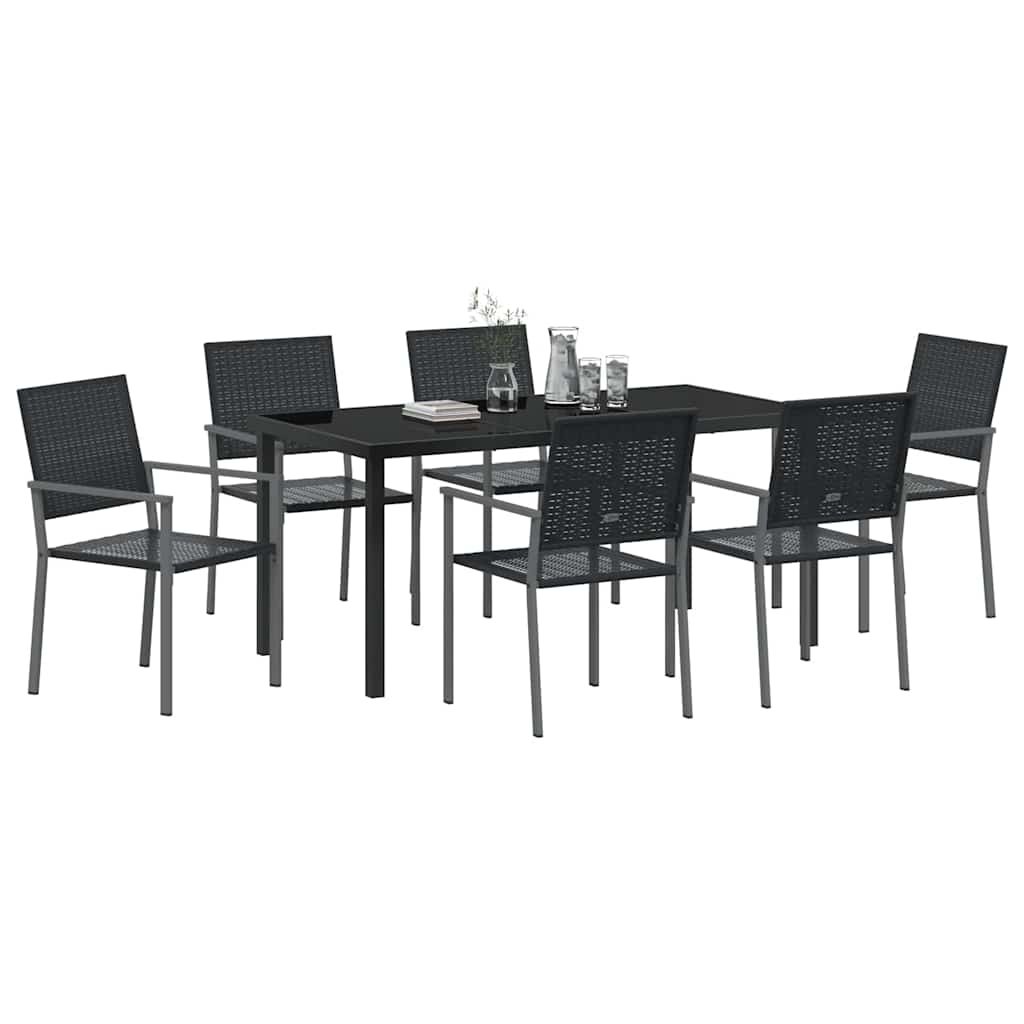 Kert étkező szett 7 pcs Fekete PE Rattan