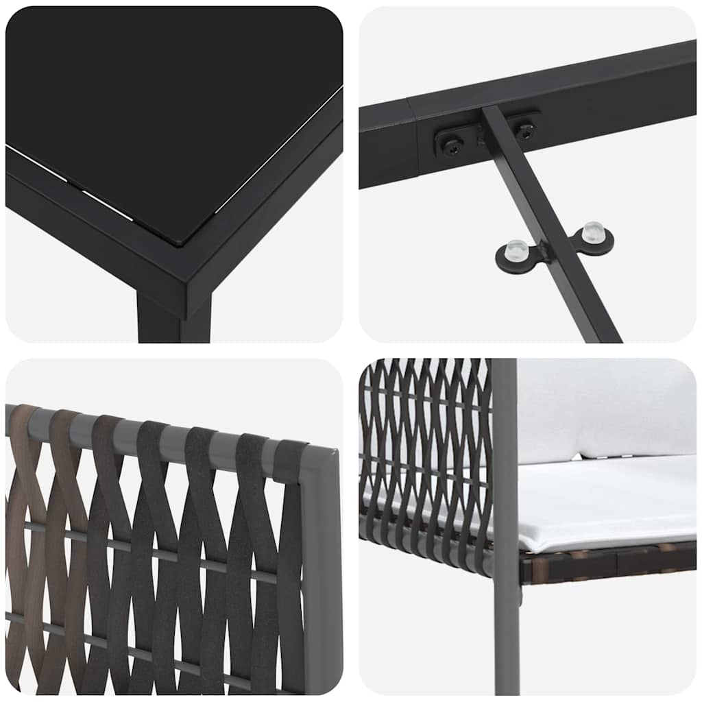 Kert étkező szett 5 pcs Barna és fekete PE Rattan