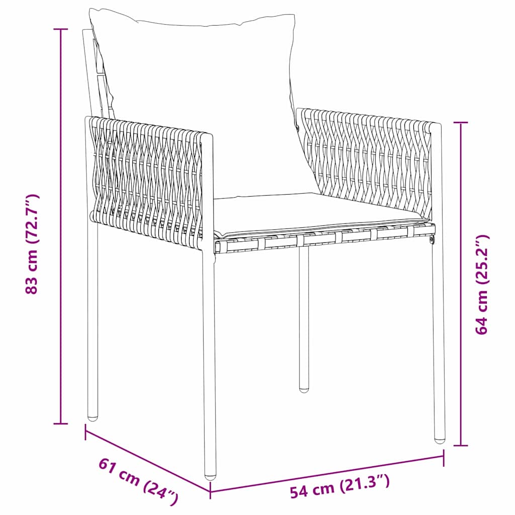Kert étkező szett 7 pcs Barna és fekete PE Rattan