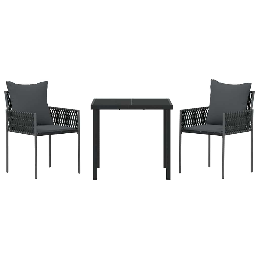 Kert étkező szett 3 pcs Fekete és Szürke PE Rattan