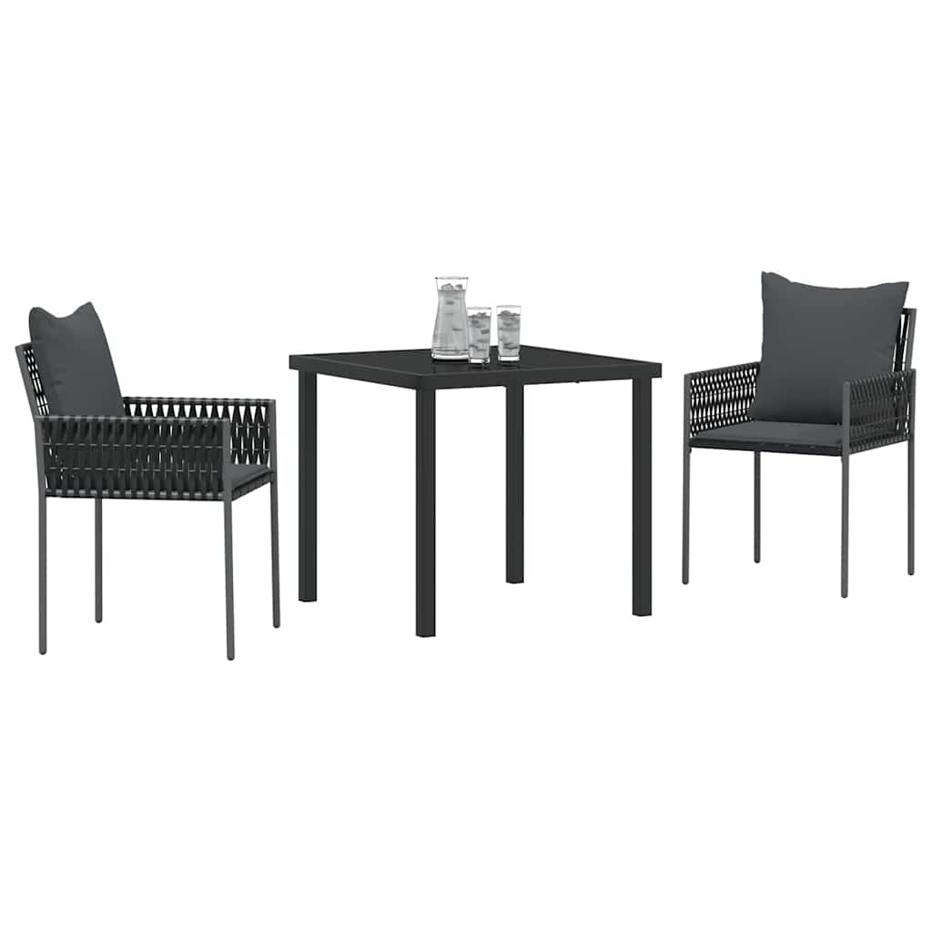 Kert étkező szett 3 pcs Fekete és Szürke PE Rattan