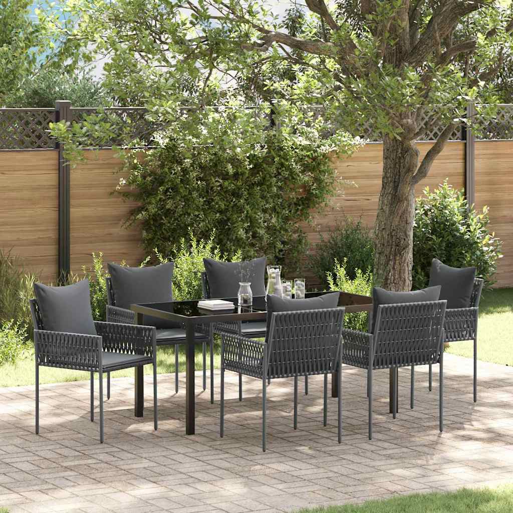 Kert étkező szett 7 pcs Fekete és Szürke PE Rattan