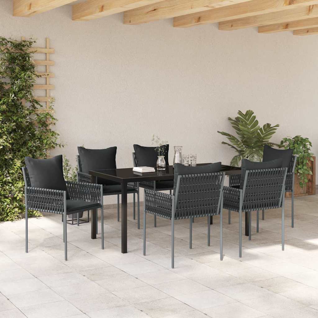 Kert étkező szett 7 pcs Fekete és Szürke PE Rattan
