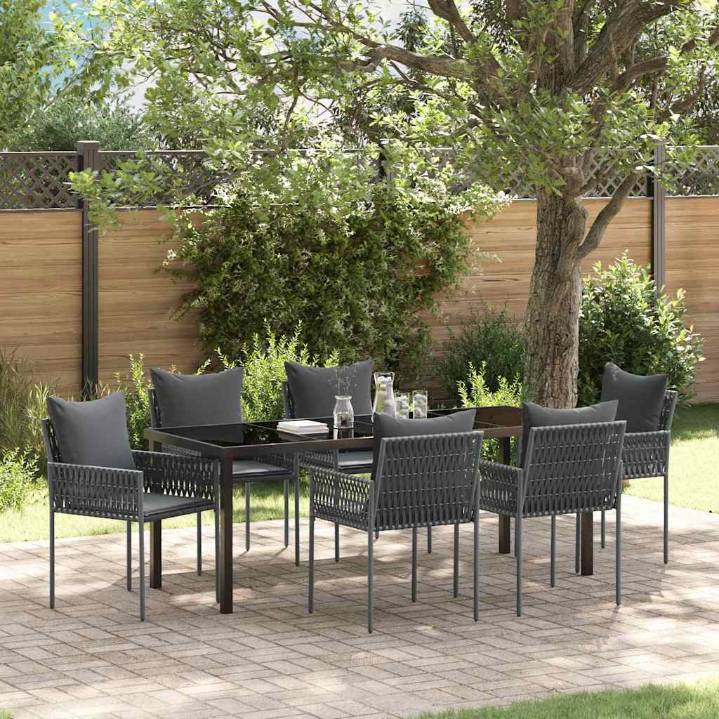 Kert étkező szett 7 pcs Fekete és Szürke PE Rattan