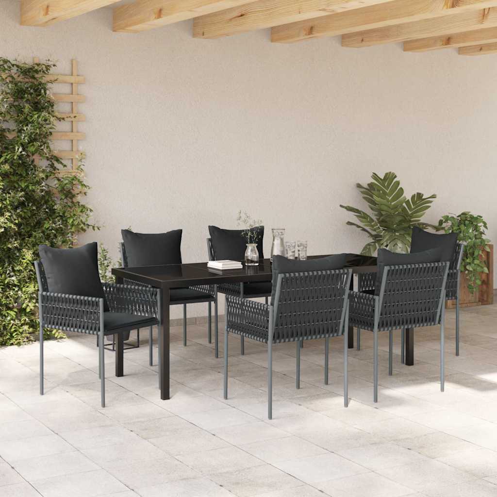 Kert étkező szett 7 pcs Fekete és Szürke PE Rattan