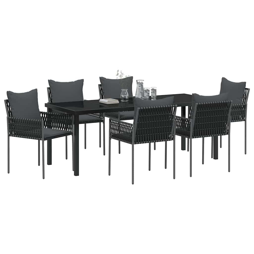 Kert étkező szett 7 pcs Fekete és Szürke PE Rattan