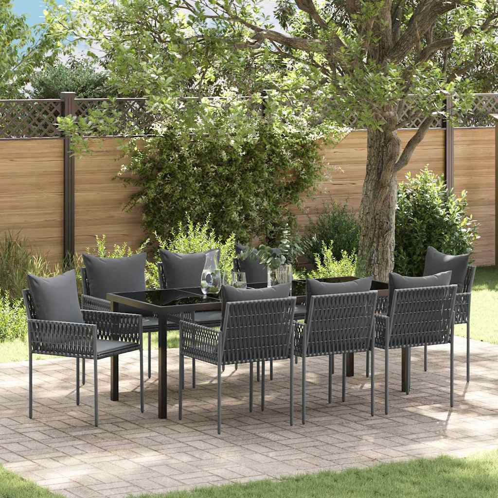 Kert étkező szett 9 pcs Fekete és Szürke PE Rattan