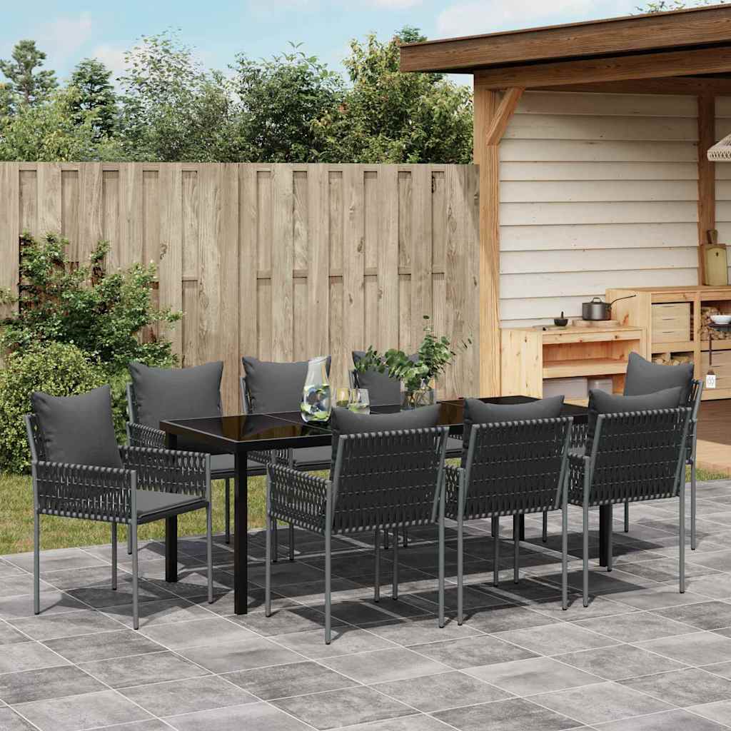 Kert étkező szett 9 pcs Fekete és Szürke PE Rattan
