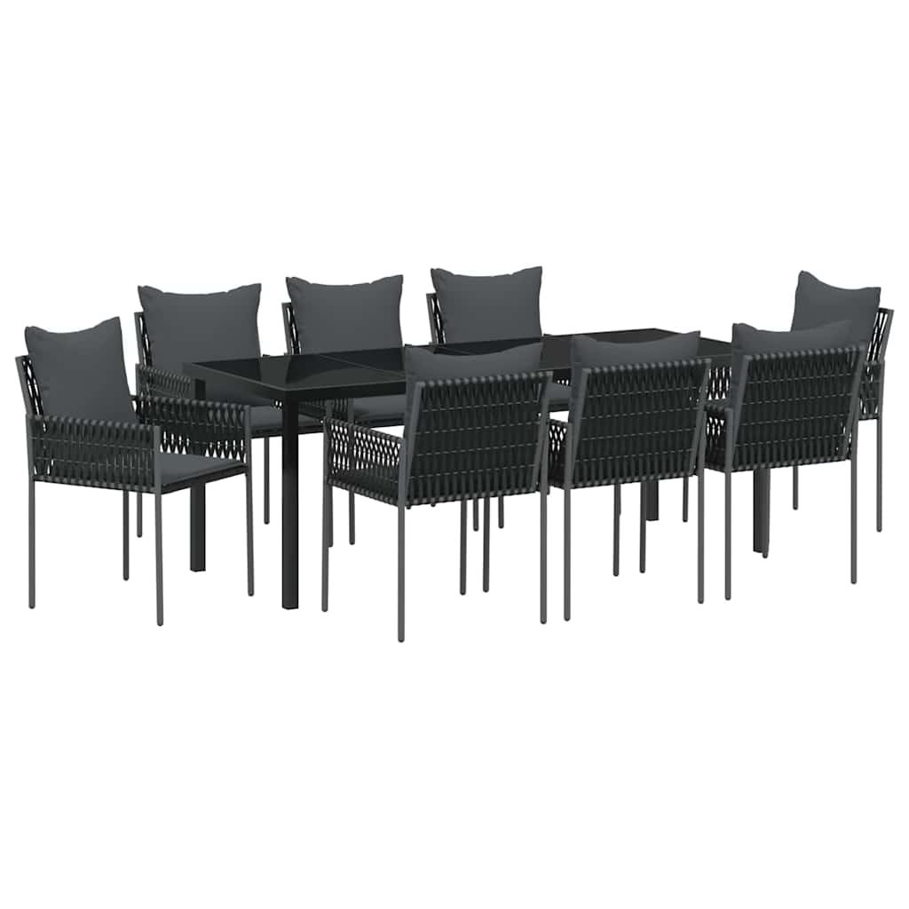Kert étkező szett 9 pcs Fekete és Szürke PE Rattan