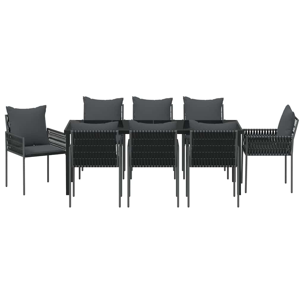 Kert étkező szett 9 pcs Fekete és Szürke PE Rattan