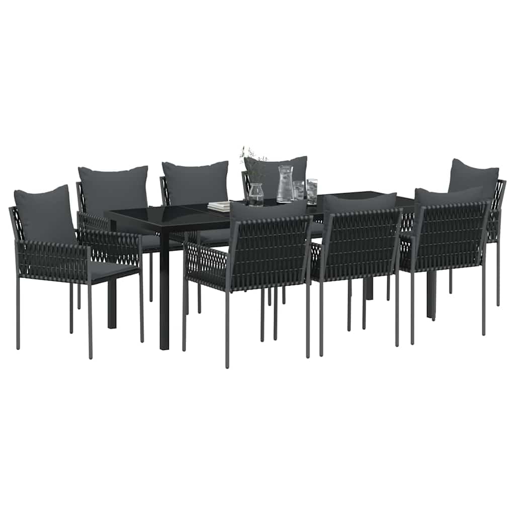 Kert étkező szett 9 pcs Fekete és Szürke PE Rattan