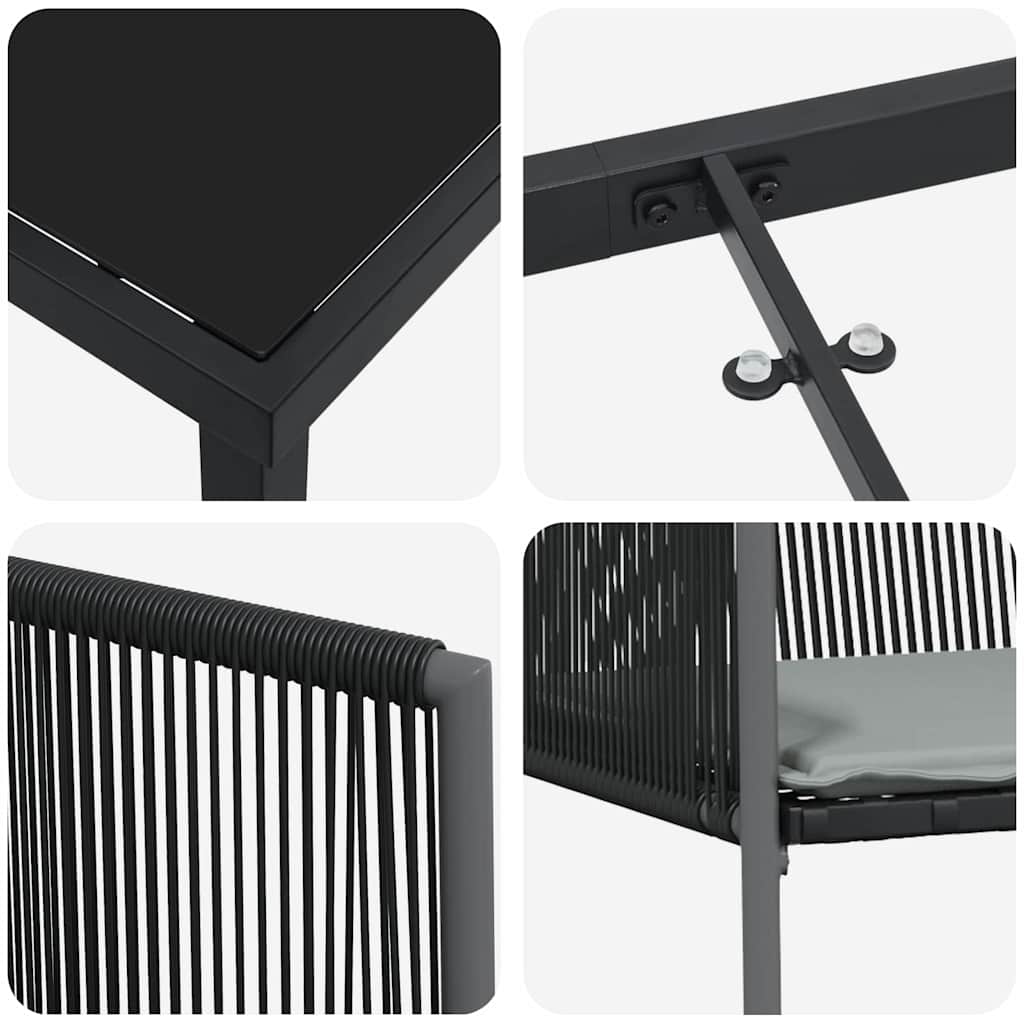 Kert étkező szett 3 pcs Fekete PE Rattan