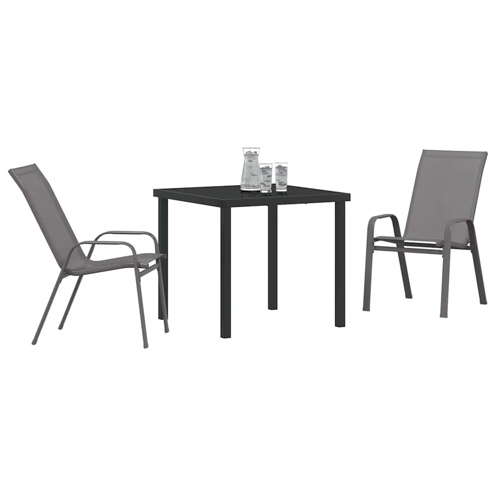 Kert étkező szett 3 pcs Szürke és fekete Porfestett acél