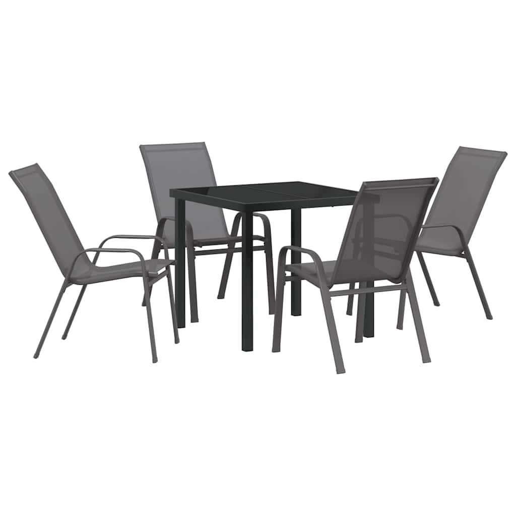 Kert étkező szett 5 pcs Szürke és fekete Porfestett acél